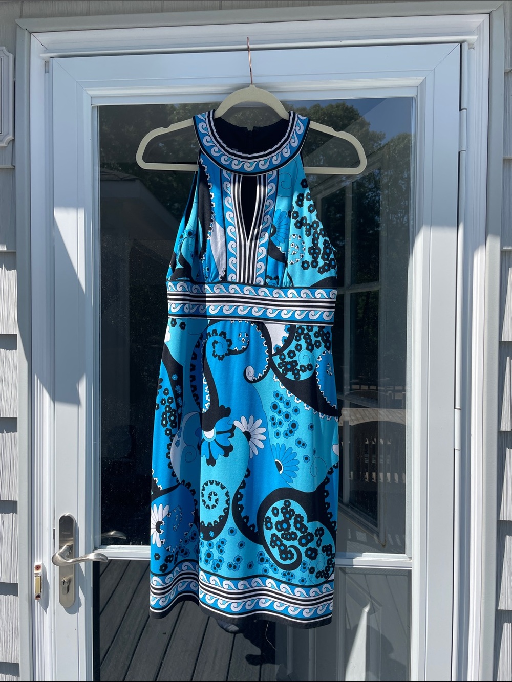 Muse Blue and Black Patterned Halter Mini Dress